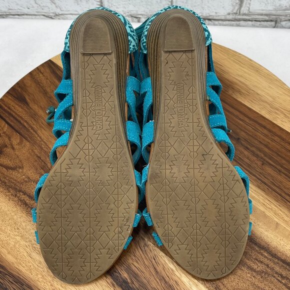 Minnetonka Merida II 71605 Womens 9 Teal Suede Aztec Wedge Gladiator Sandals - Picture 13 of 14